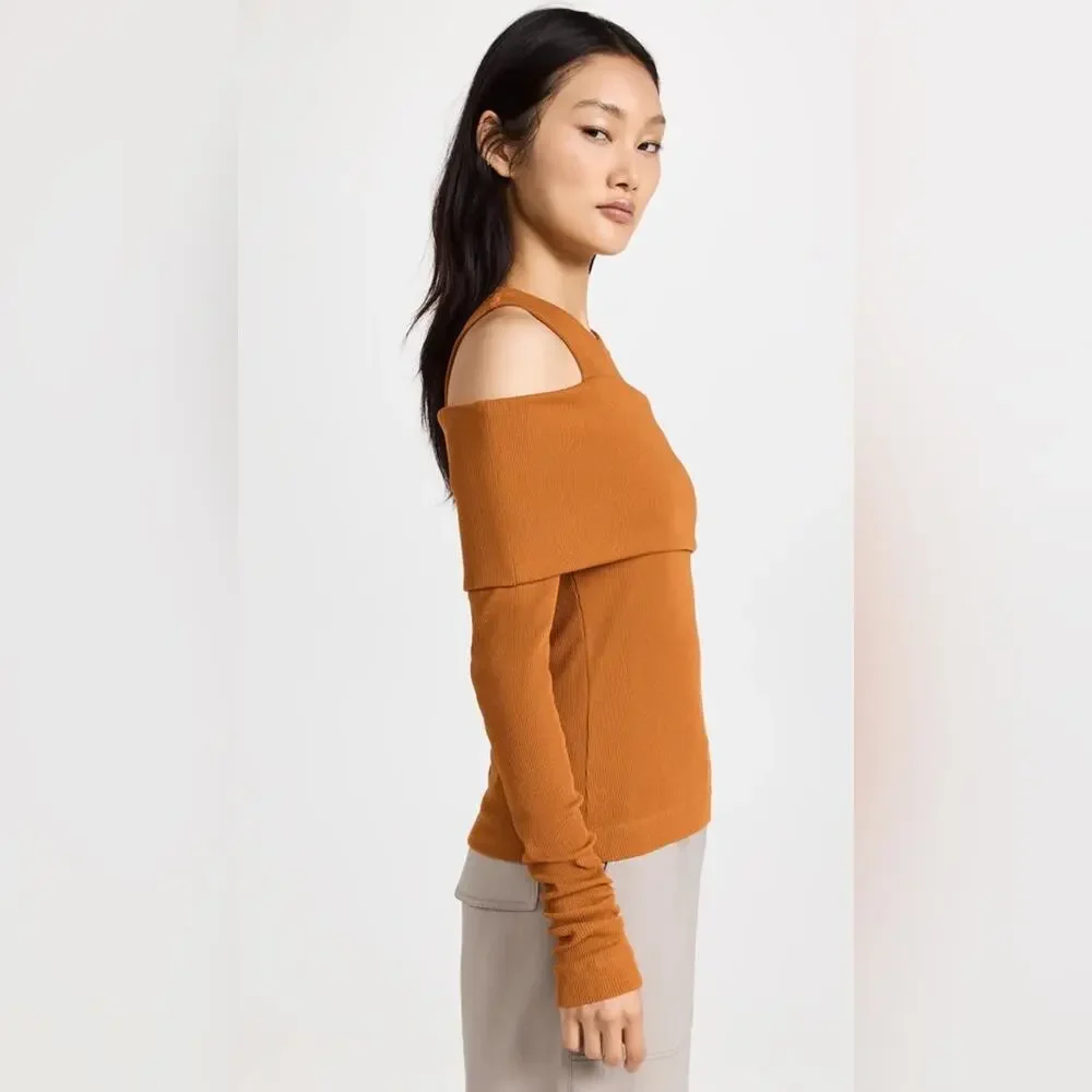 TANYA TAYLOR Sanna Top Caramel Orange Tan Shoulder Cutouts Wraparound Band NEW - Picture 6 of 16